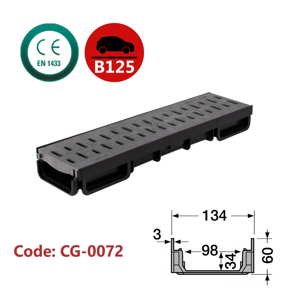 Channel Drain with Plastic Grate (Slotted)