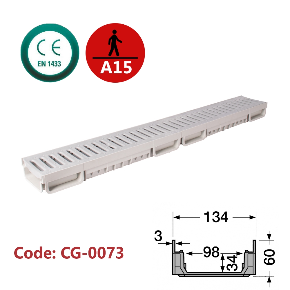 Channel Drain with Plastic Grate (Slotted)