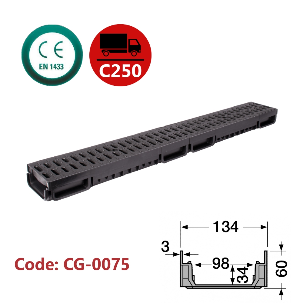 Channel Drain with Plastic Grate (Slotted)