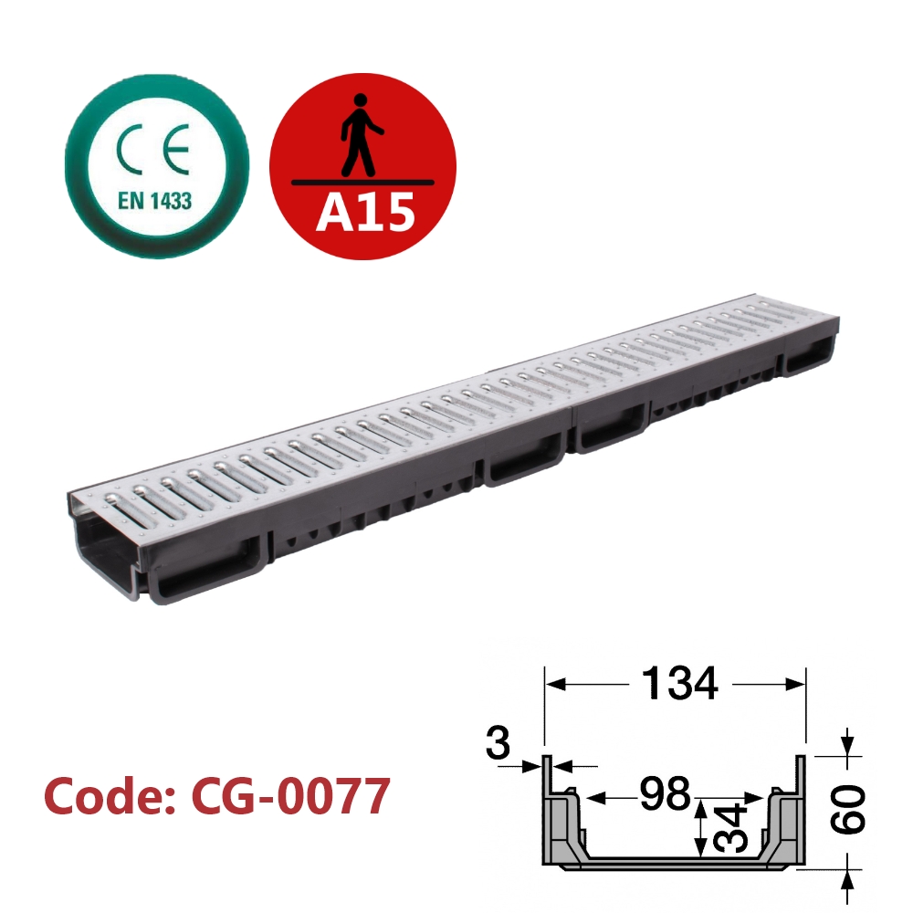 Channel Drain with Galvanized Grate (Slotted)