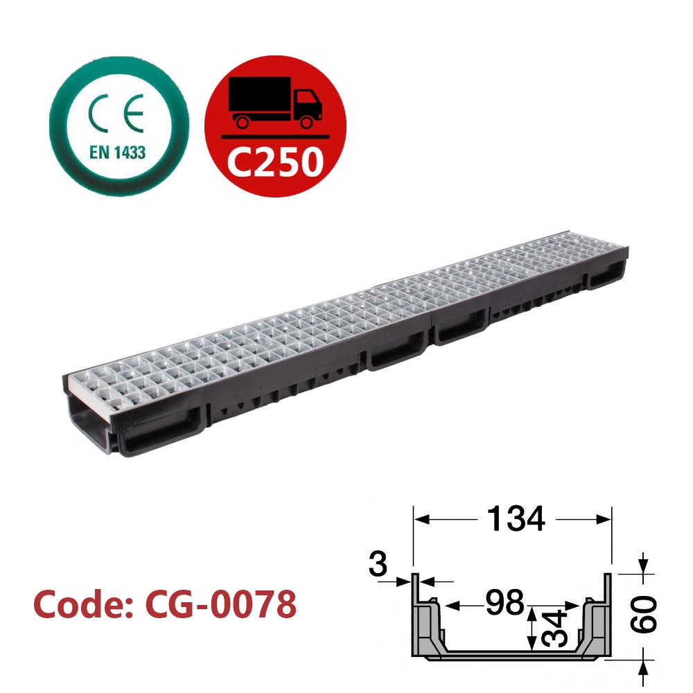 Channel Drain with Galvanized Grate (Grid)