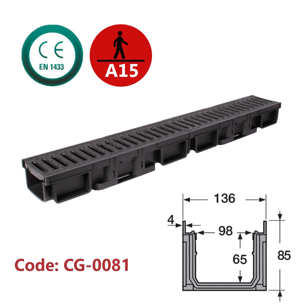 Channel Drain with Plastic Grate (Slotted)