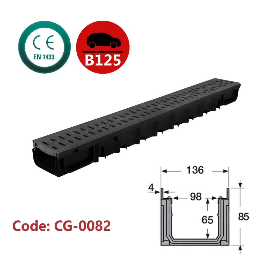 Channel Drain with Plastic Grate (Slotted)