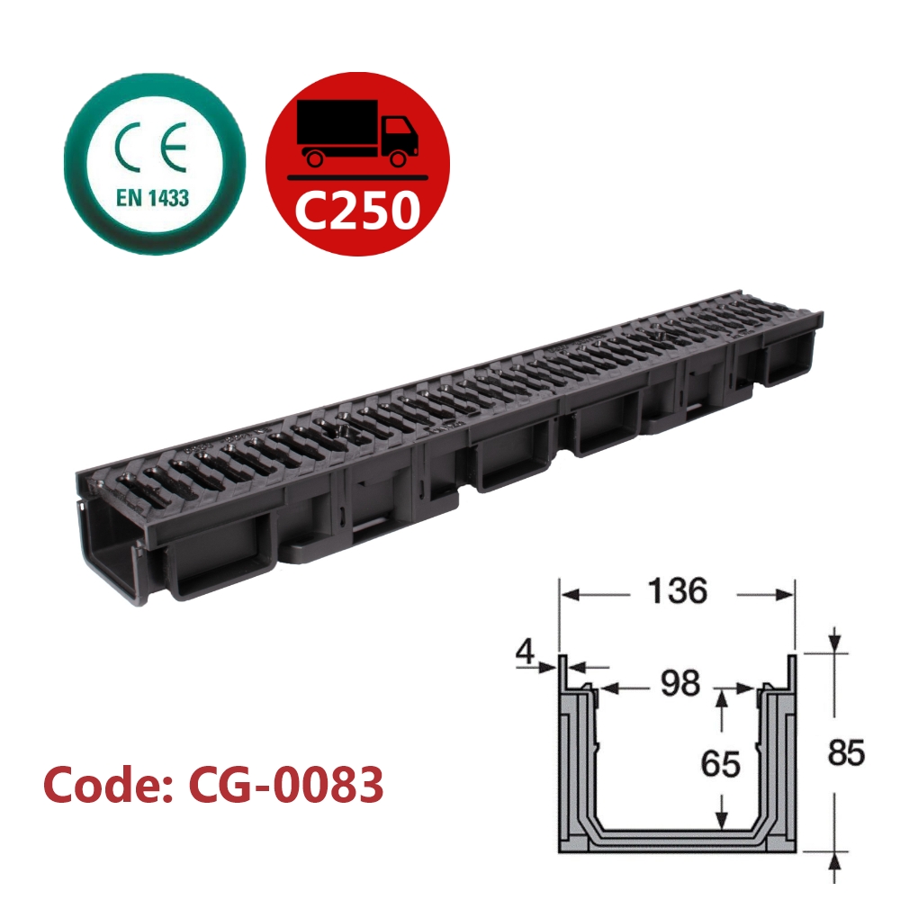 Channel Drain with Ductile Iron Grate (Slotted)