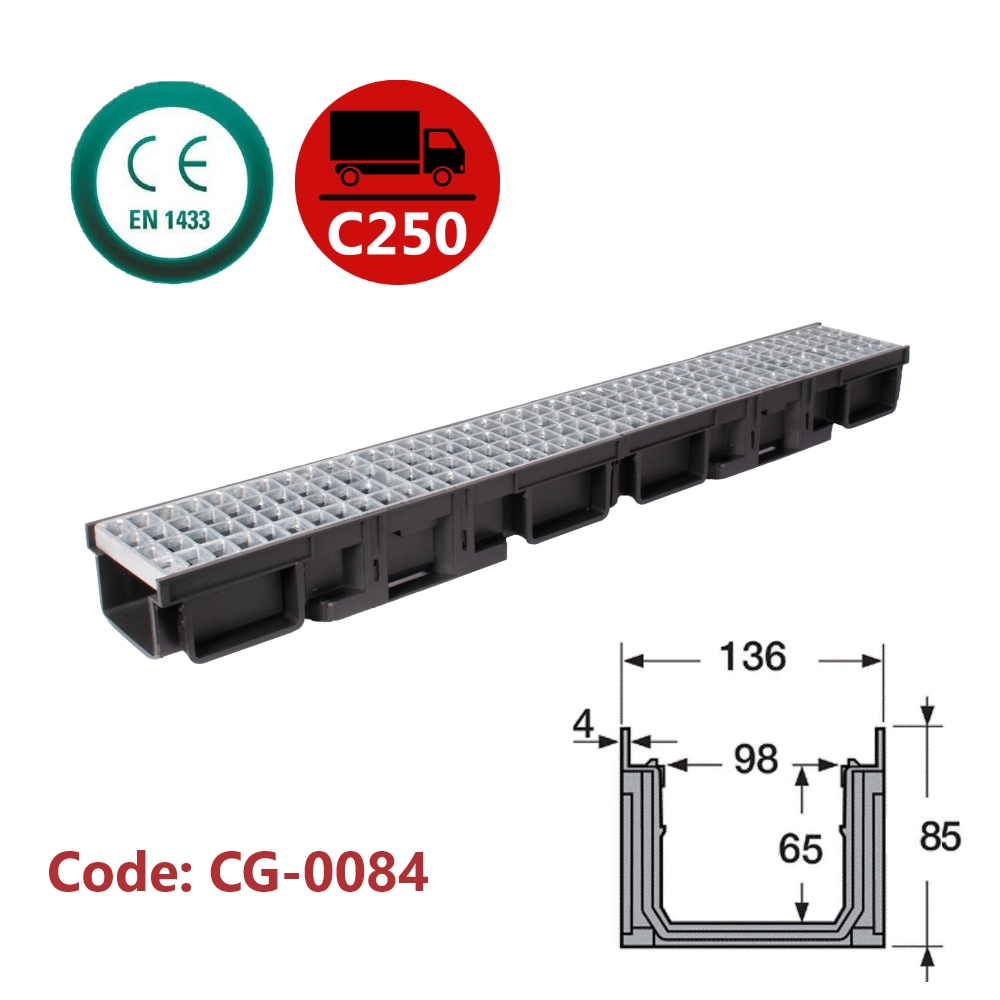 Channel Drain with Galvanized Grate (Grid)