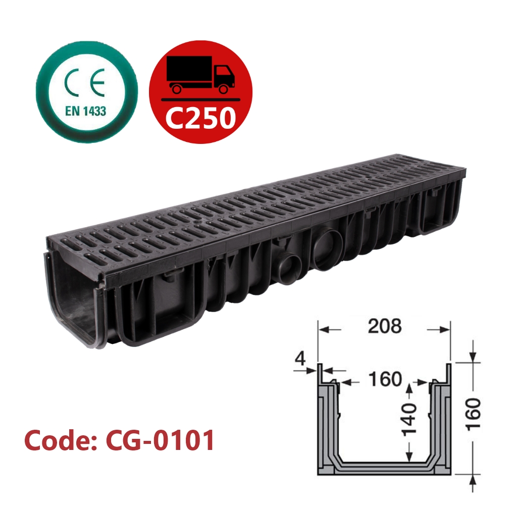 Channel Drain with Plastic Grate (Slotted)