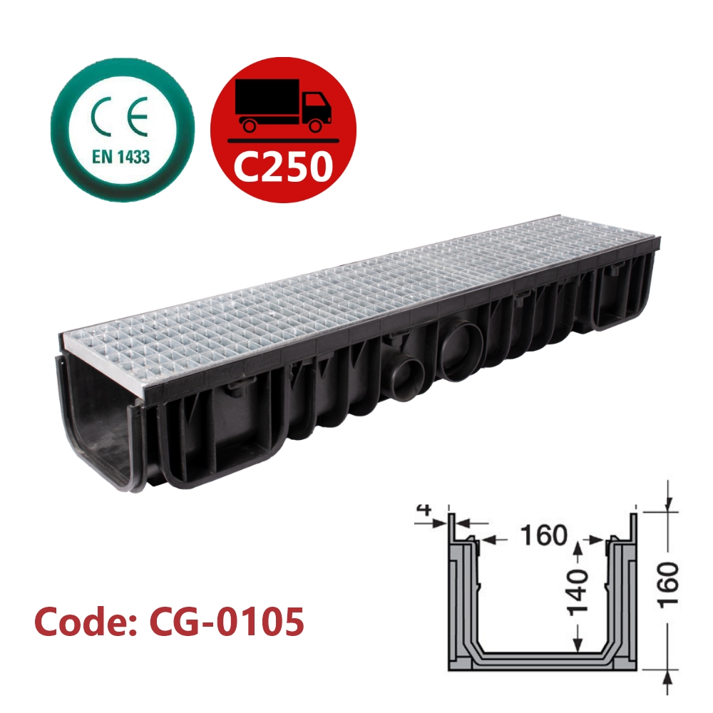 Channel Drain with Galvanized Grate (Grid)