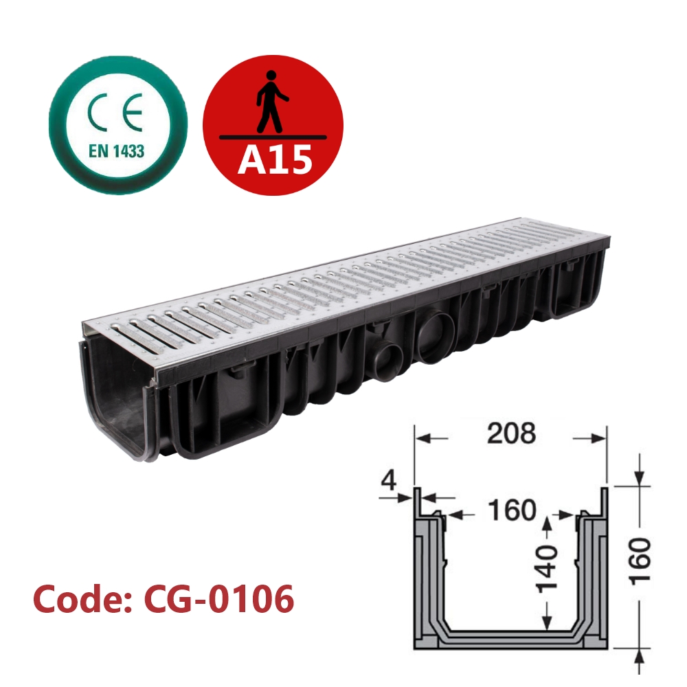 Channel Drain with Galvanized Grate (Slotted)